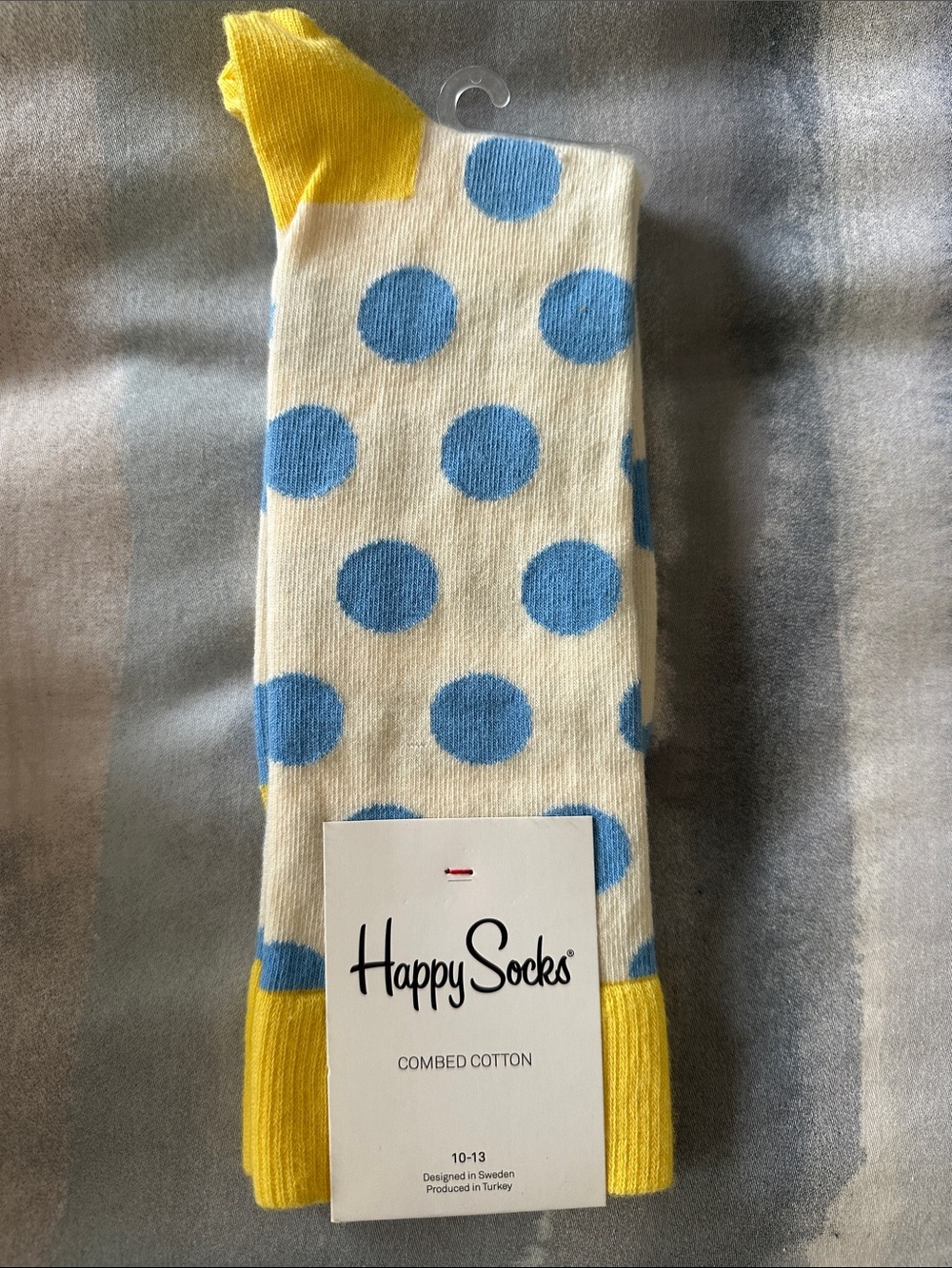 Happy Socks Men’s Combed Cotton Crew Dress Socks 10-13 New With Tags Blue Yellow